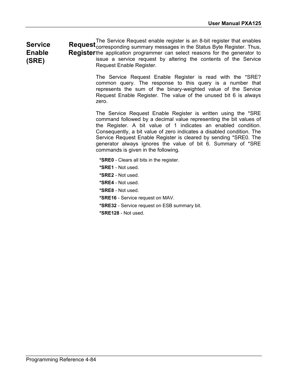 Service request enable register (sre) | Teledyne LeCroy PXA125 User Manual | Page 202 / 219