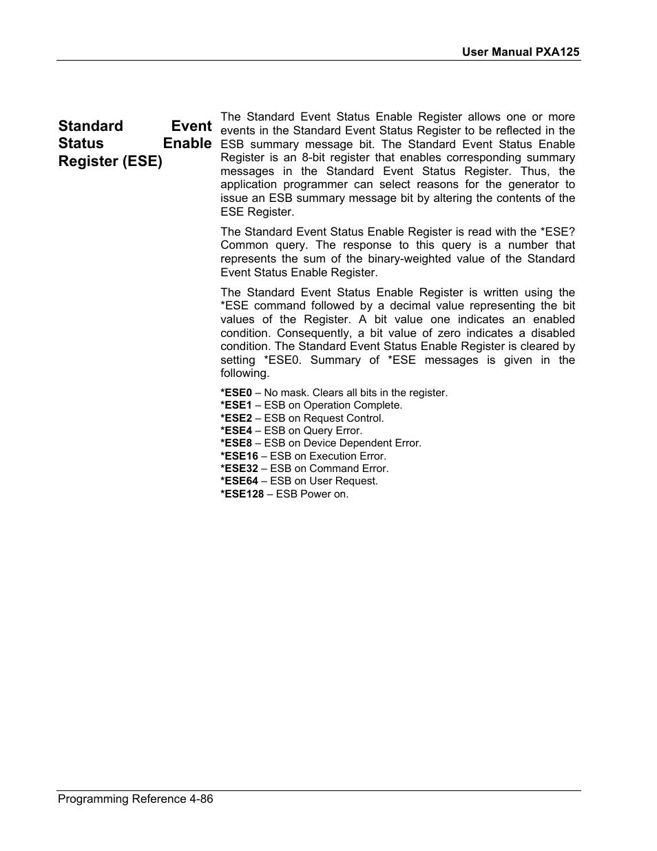 Standard event status enable register (ese) | Teledyne LeCroy PXA125 User Manual | Page 204 / 219