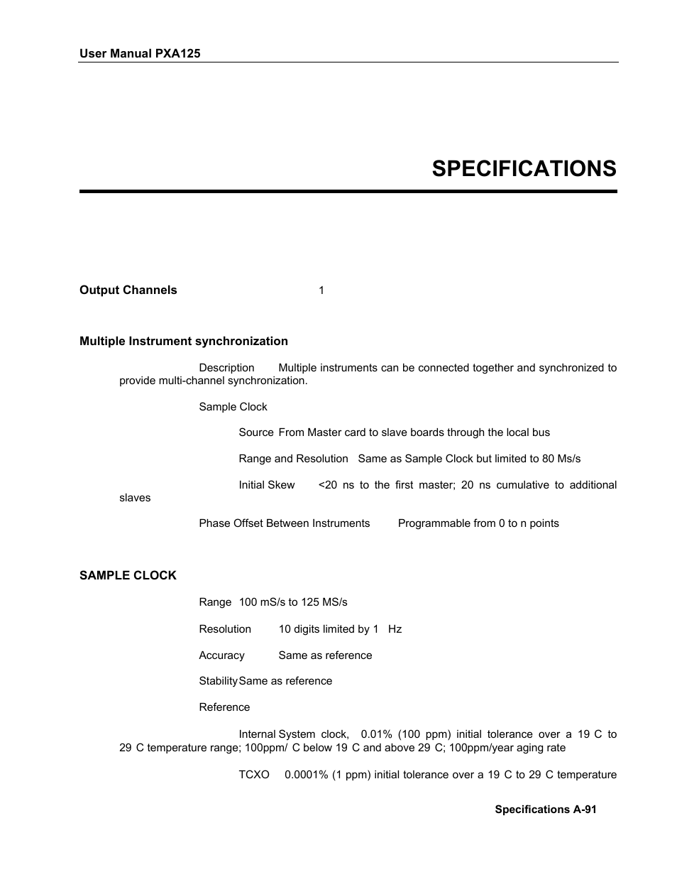 Specifications | Teledyne LeCroy PXA125 User Manual | Page 209 / 219