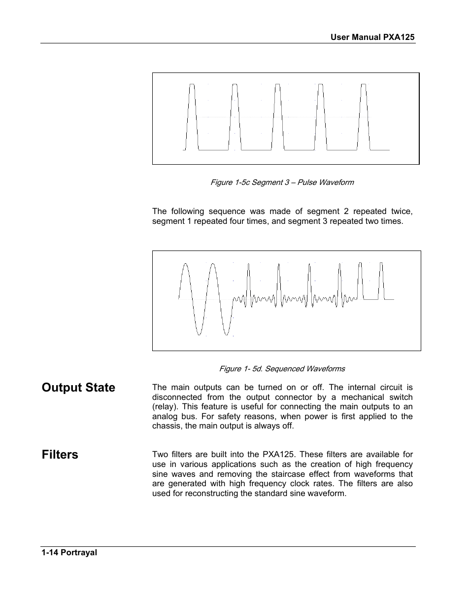 Output state -14, Filters -14, Output state | Filters | Teledyne LeCroy PXA125 User Manual | Page 28 / 219