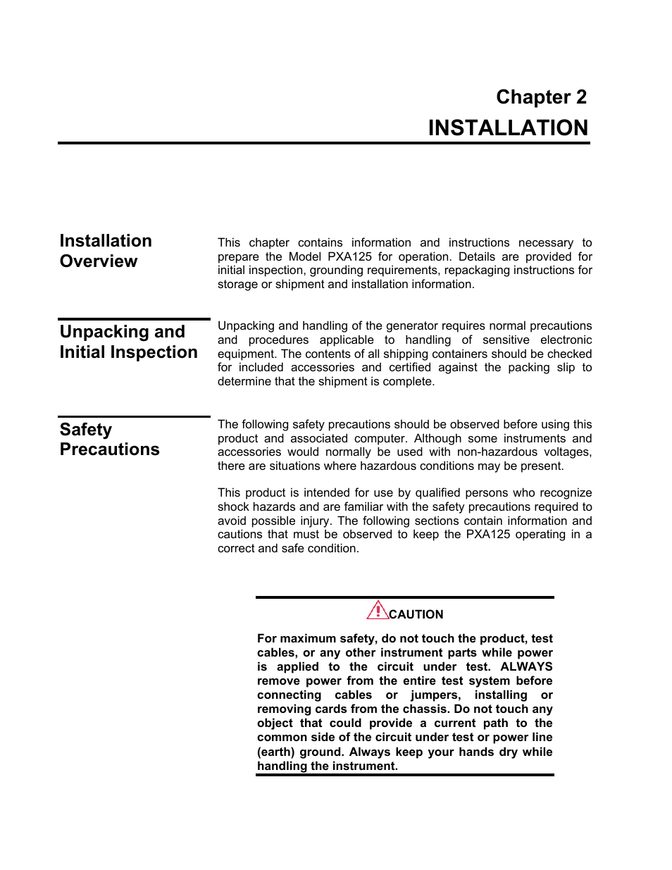 Installation, Chapter 2 | Teledyne LeCroy PXA125 User Manual | Page 30 / 219