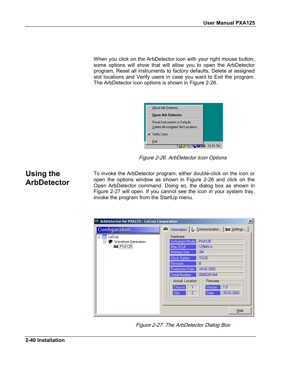 Using the arbdetector | Teledyne LeCroy PXA125 User Manual | Page 54 / 219