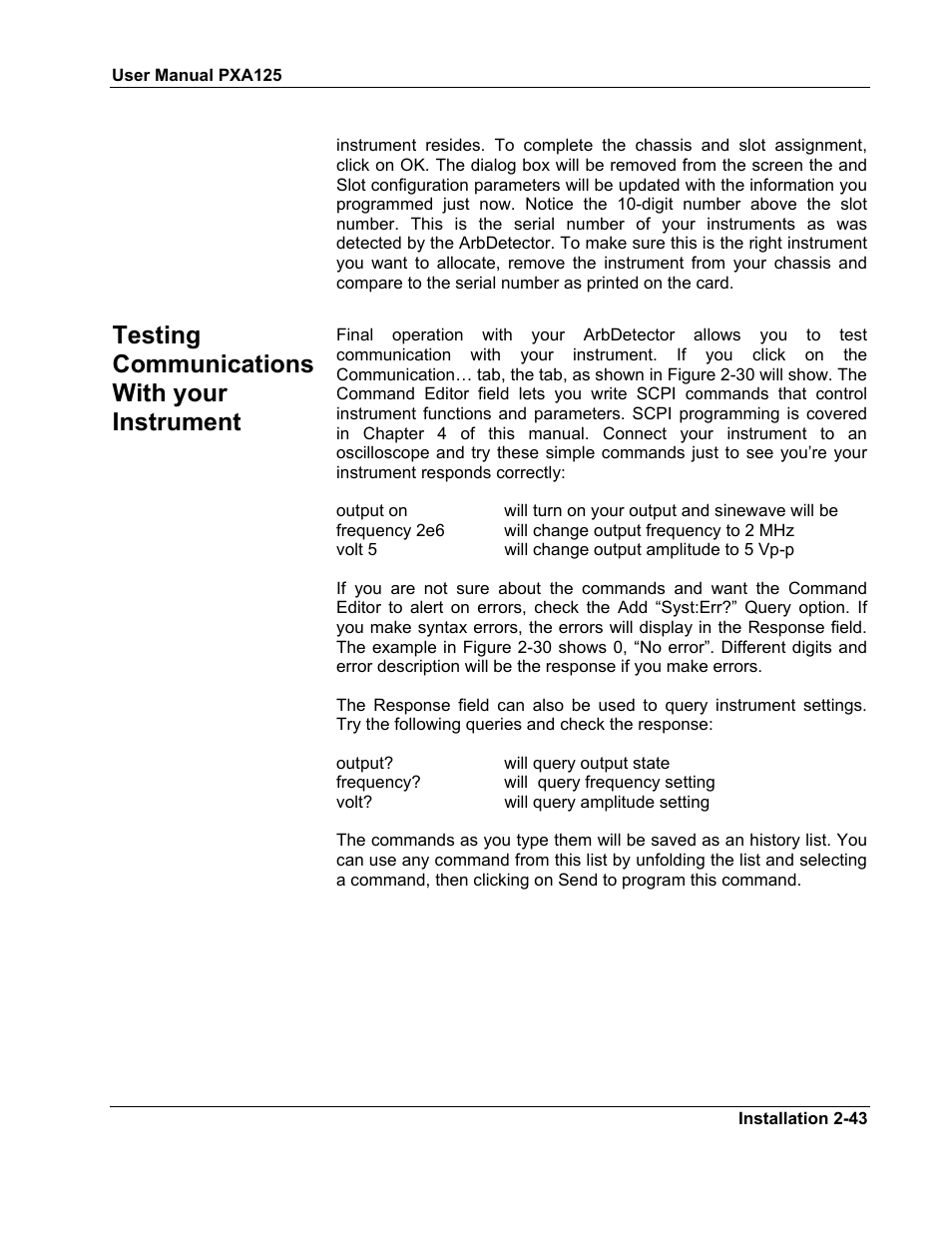 Testing communications with your instrument | Teledyne LeCroy PXA125 User Manual | Page 57 / 219