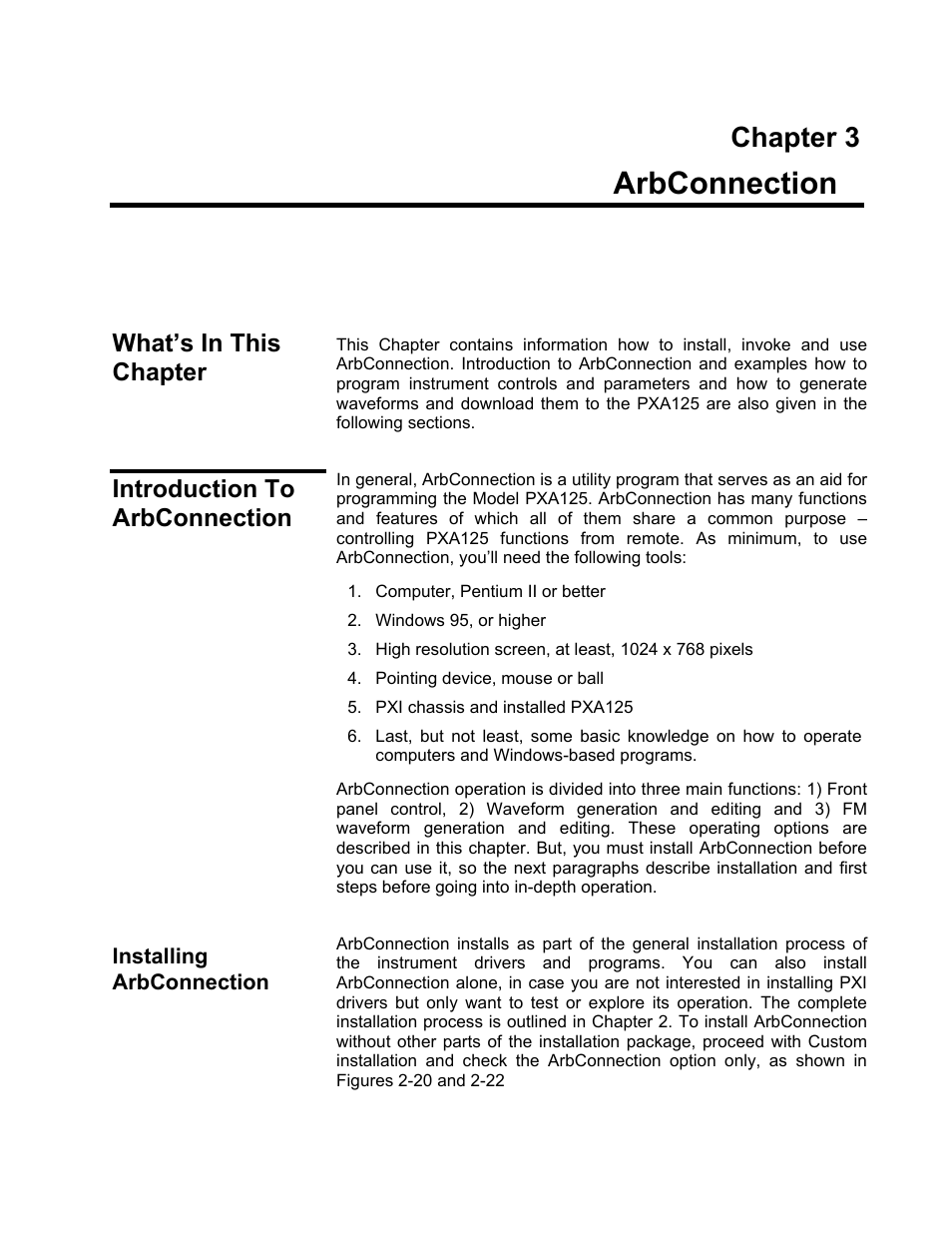 Arbconnection, Chapter 3, What’s in this chapter | Introduction to arbconnection | Teledyne LeCroy PXA125 User Manual | Page 59 / 219