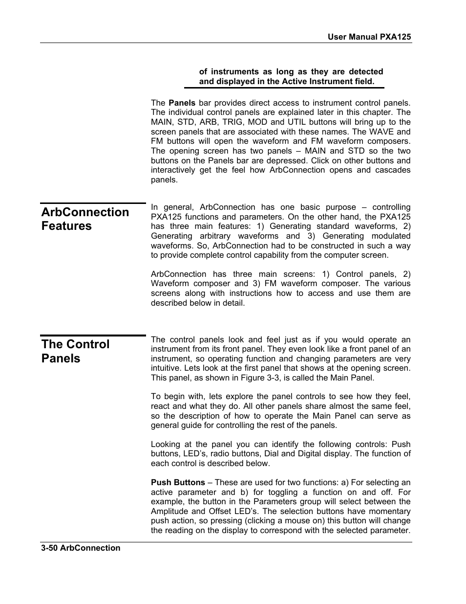 Arbconnection features, The control panels | Teledyne LeCroy PXA125 User Manual | Page 64 / 219