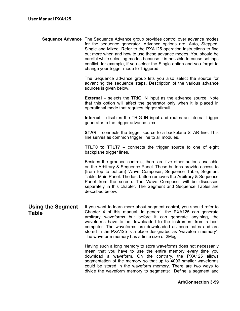 Using the segment table | Teledyne LeCroy PXA125 User Manual | Page 73 / 219