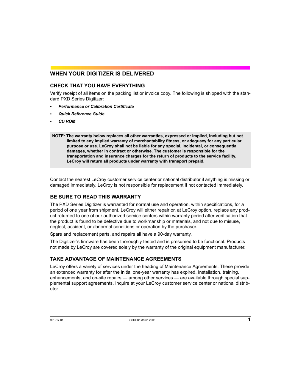 03_first_things, When your digitizer is delivered | Teledyne LeCroy PXD Series User Manual | Page 5 / 42