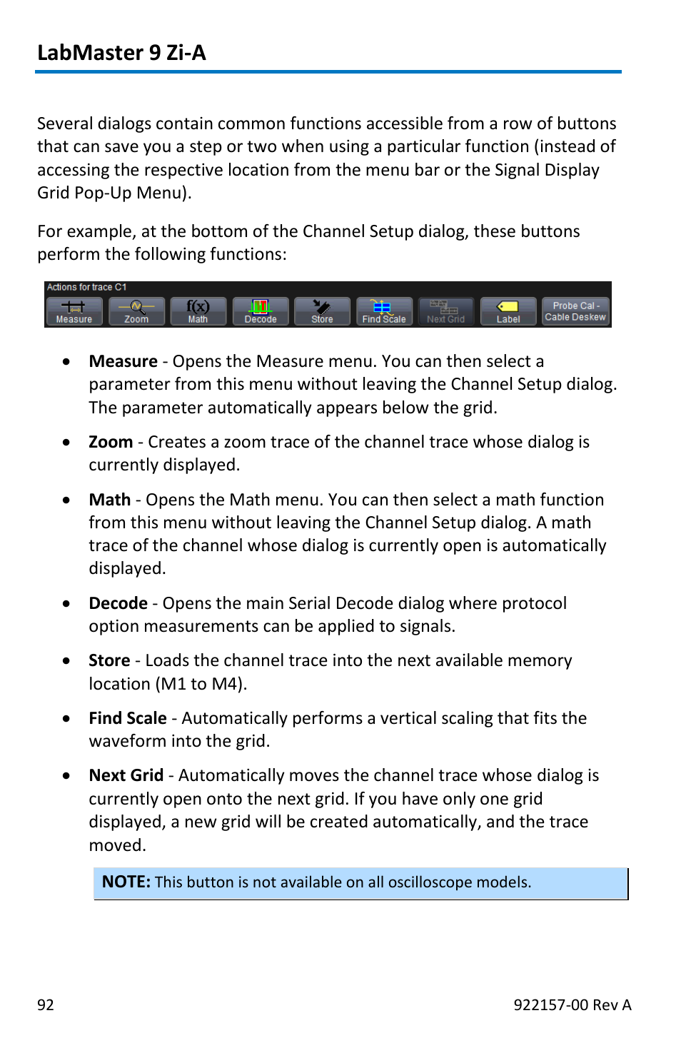 Labmaster 9 zi-a, Shortcut buttons | Teledyne LeCroy LabMaster 9Zi-A User Manual | Page 100 / 264
