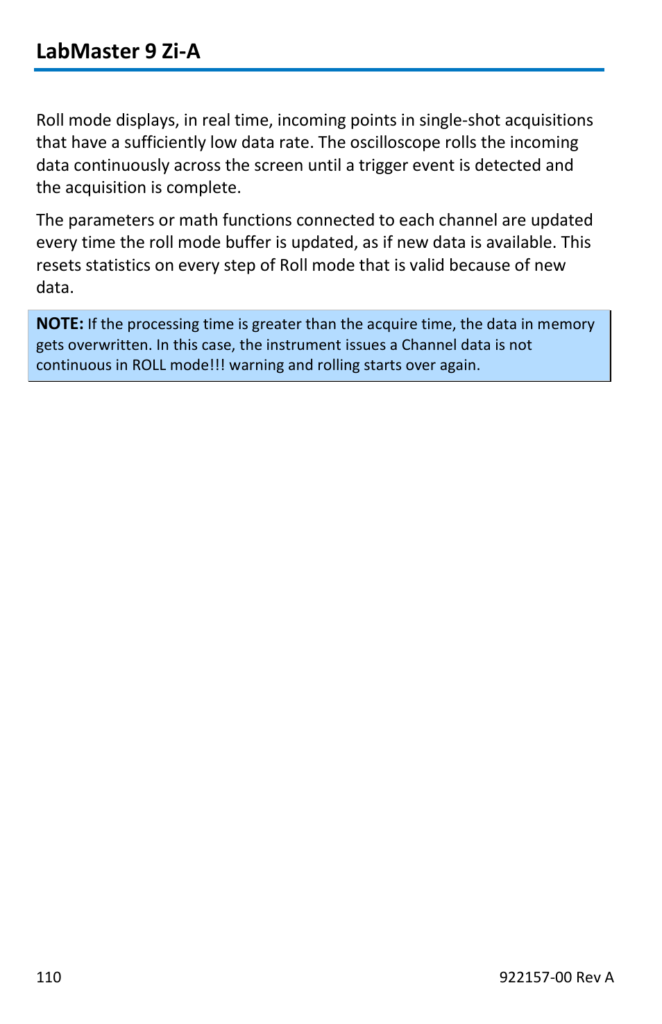 Labmaster 9 zi-a, Roll mode | Teledyne LeCroy LabMaster 9Zi-A User Manual | Page 118 / 264