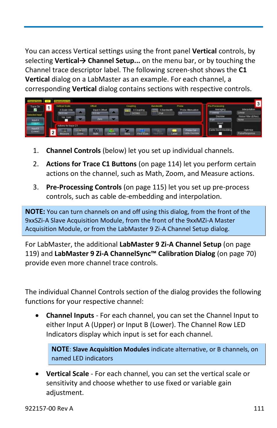 Vertical, Channel controls | Teledyne LeCroy LabMaster 9Zi-A User Manual | Page 119 / 264