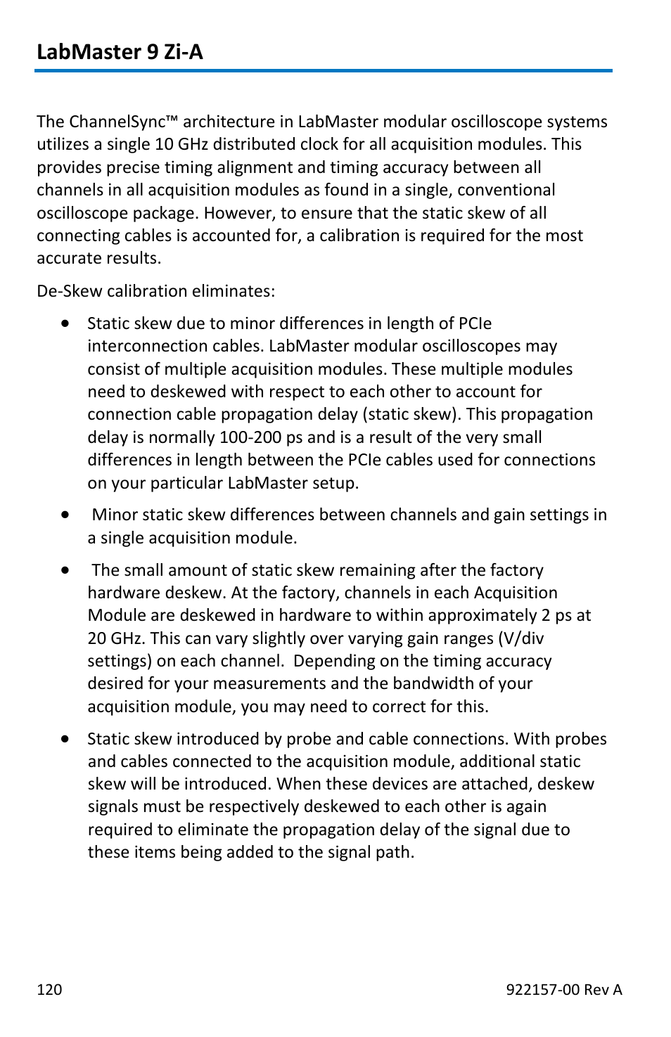 Labmaster 9 zi-a, Labmaster de-skew calibration | Teledyne LeCroy LabMaster 9Zi-A User Manual | Page 128 / 264