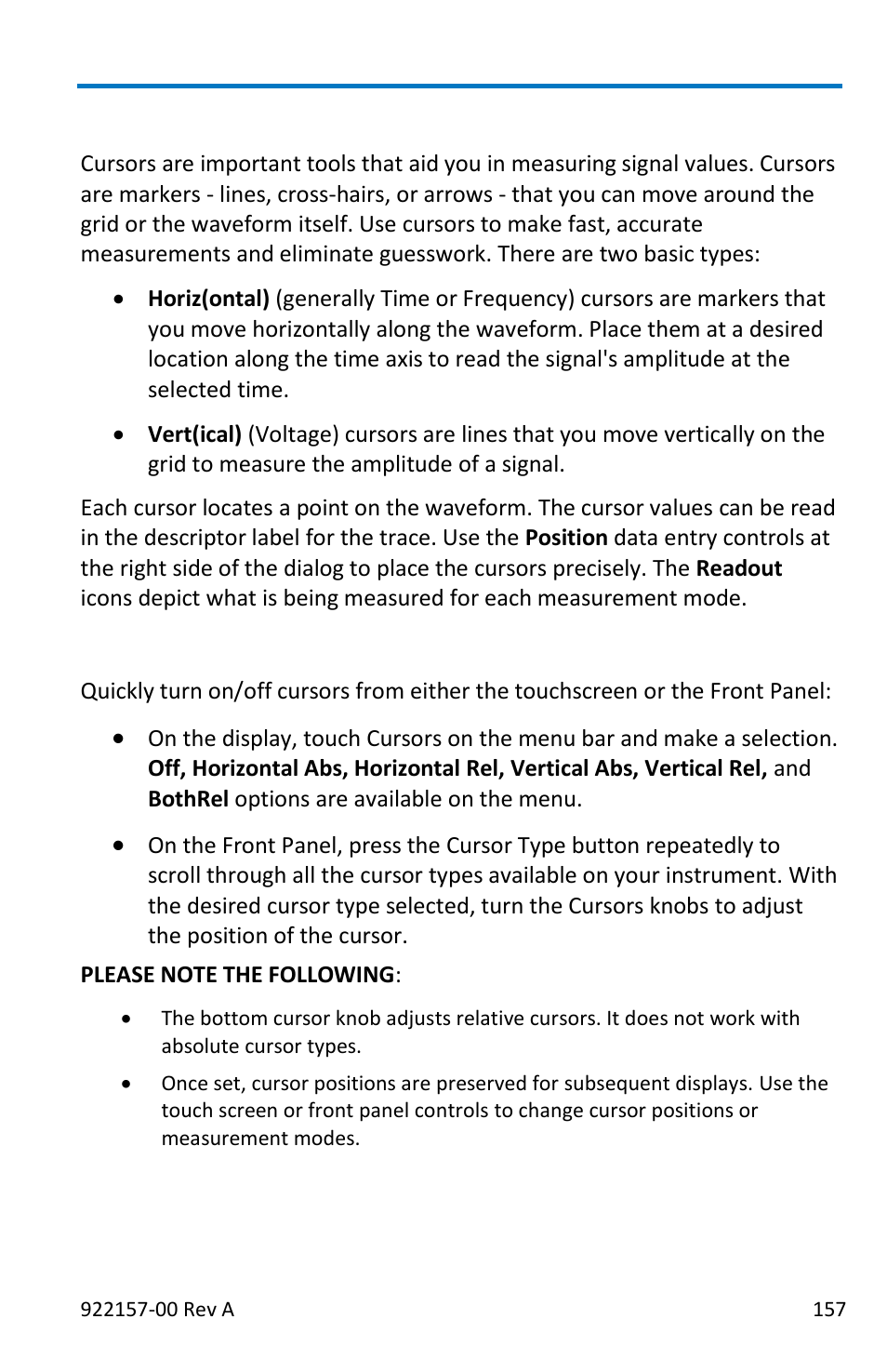 Measuring with cursors, Quickly displaying cursors | Teledyne LeCroy LabMaster 9Zi-A User Manual | Page 165 / 264