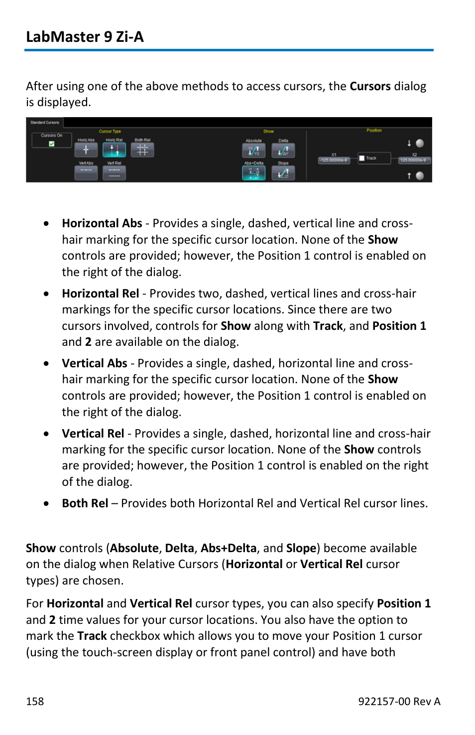 Labmaster 9 zi-a, Cursor setup | Teledyne LeCroy LabMaster 9Zi-A User Manual | Page 166 / 264