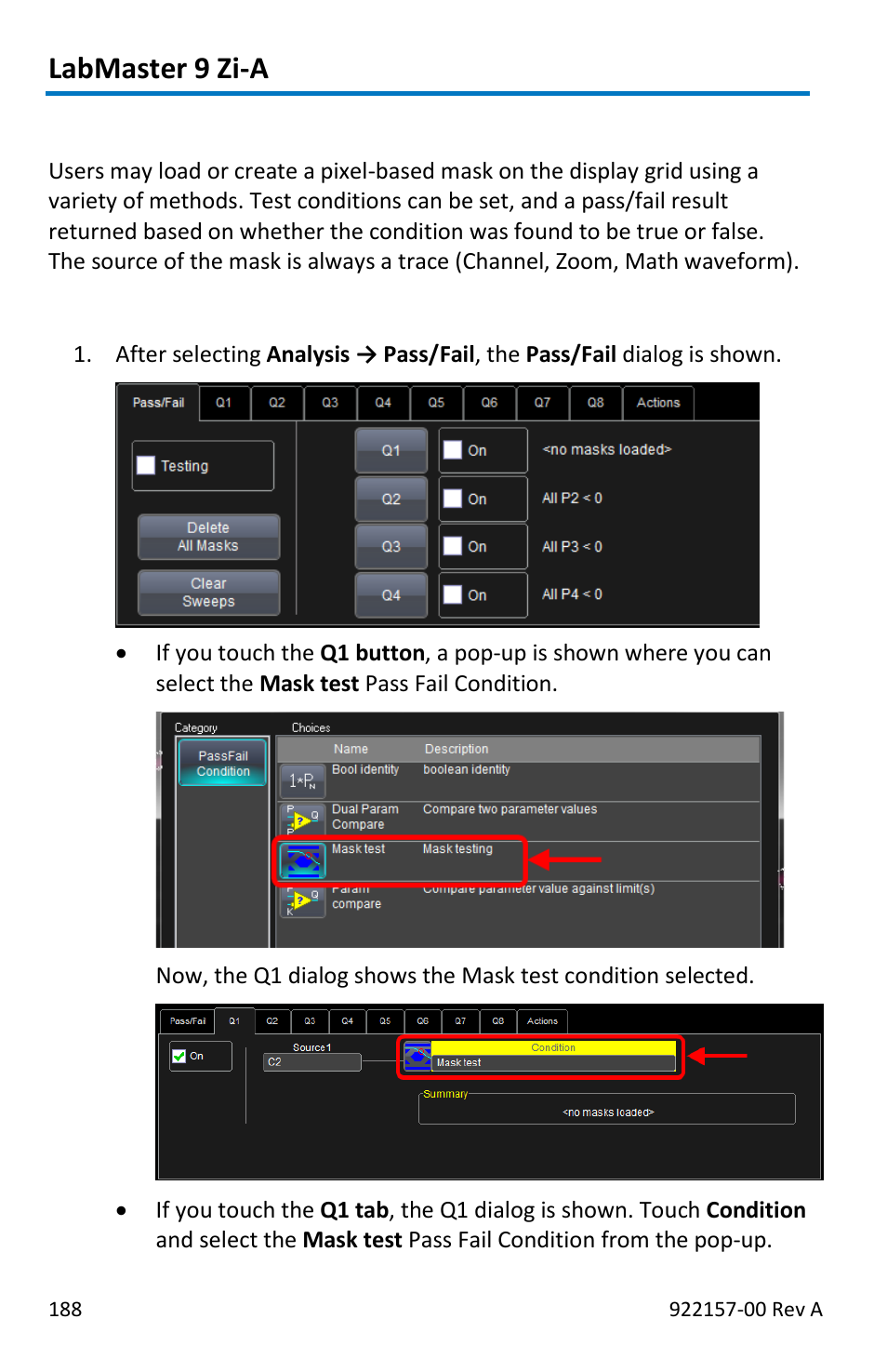 Mask testing, Labmaster 9 zi-a, Creating a mask | Teledyne LeCroy LabMaster 9Zi-A User Manual | Page 196 / 264