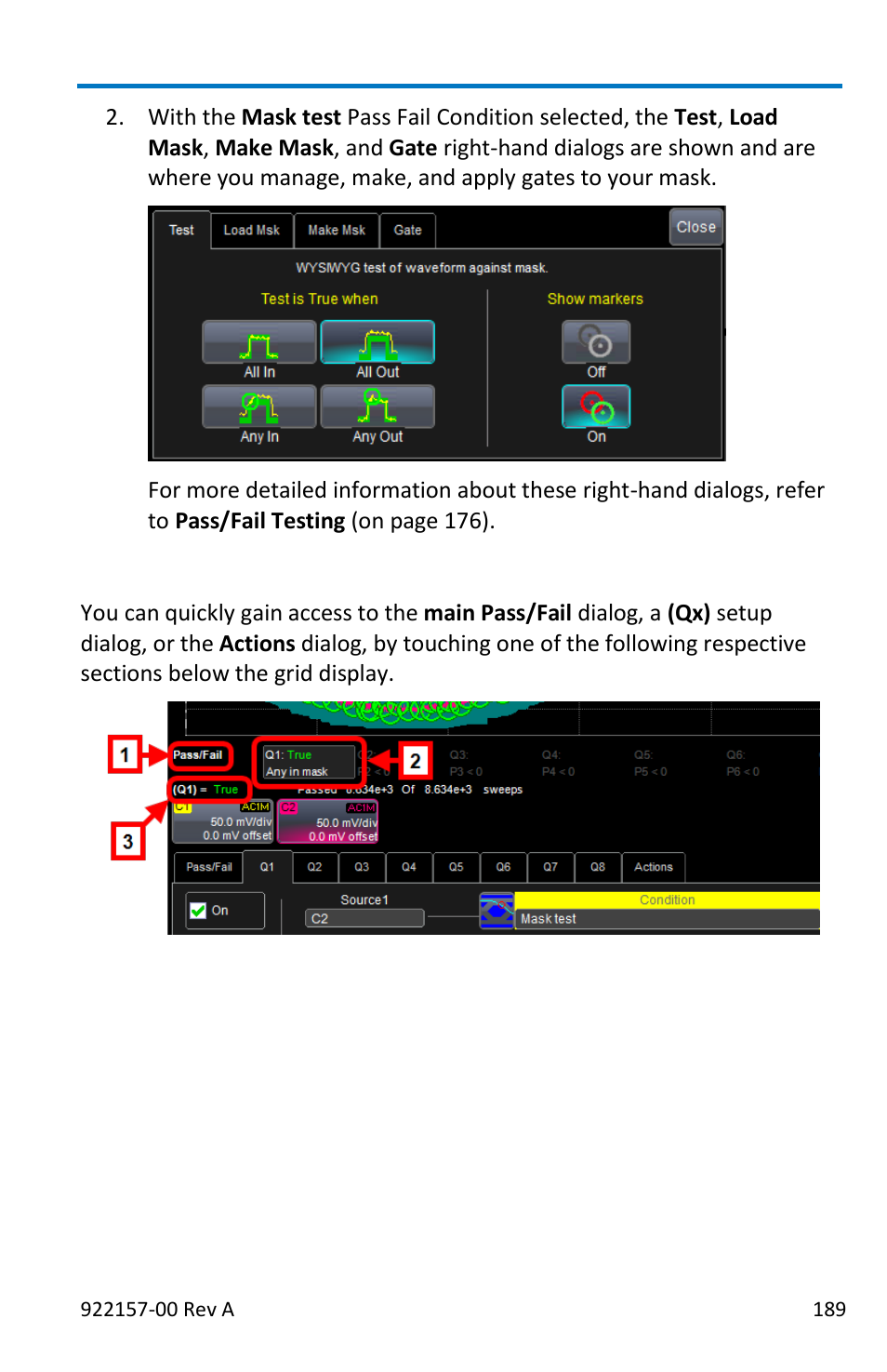 Quick access to pass/fail setup dialogs | Teledyne LeCroy LabMaster 9Zi-A User Manual | Page 197 / 264