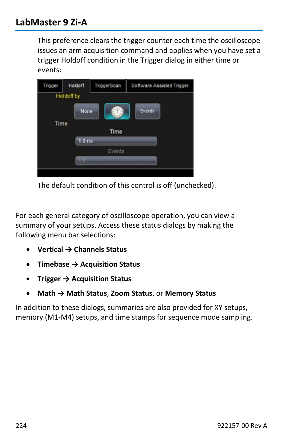 Labmaster 9 zi-a, Acquisition status | Teledyne LeCroy LabMaster 9Zi-A User Manual | Page 232 / 264