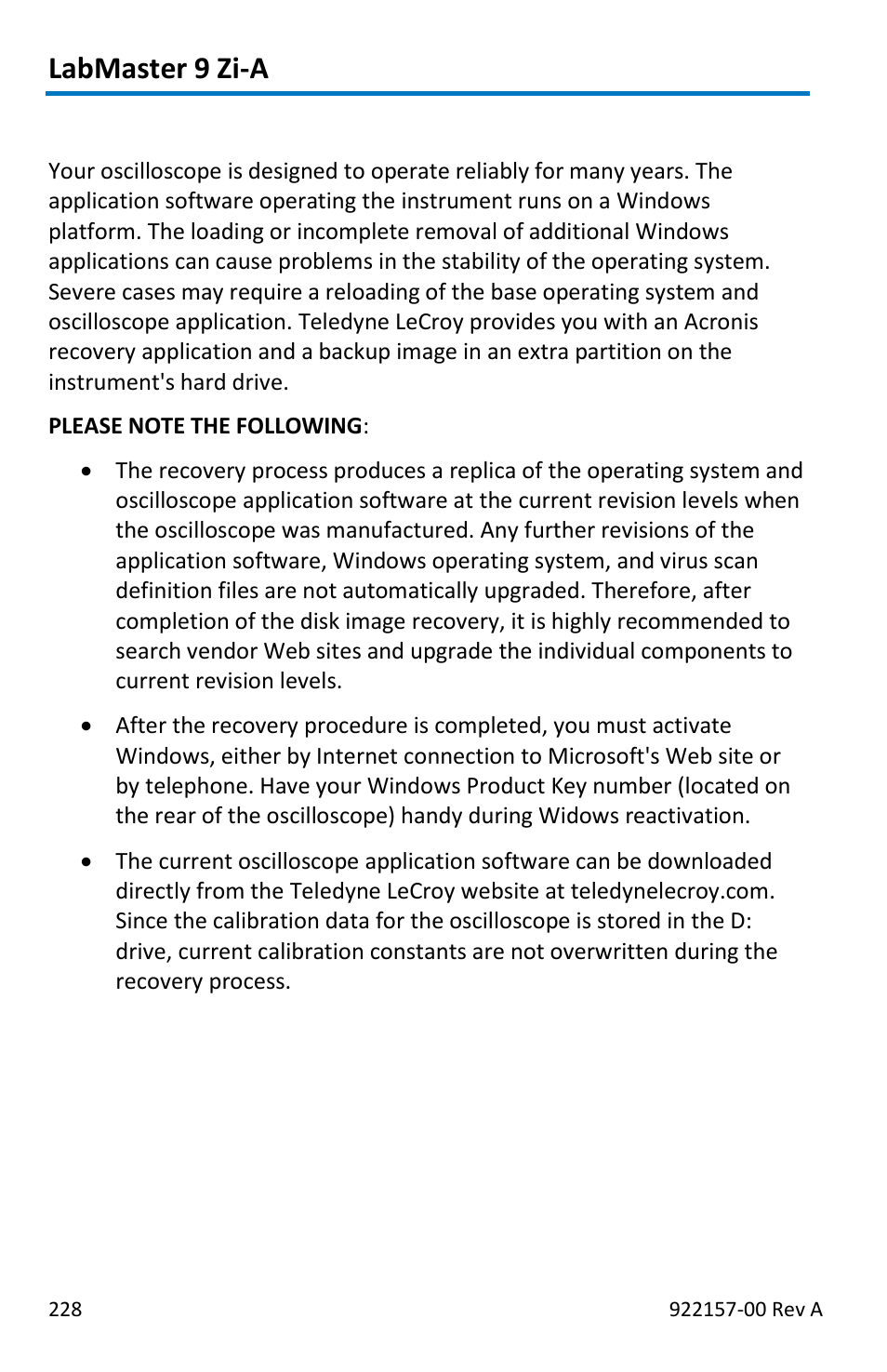 System recovery tool, Labmaster 9 zi-a | Teledyne LeCroy LabMaster 9Zi-A User Manual | Page 236 / 264