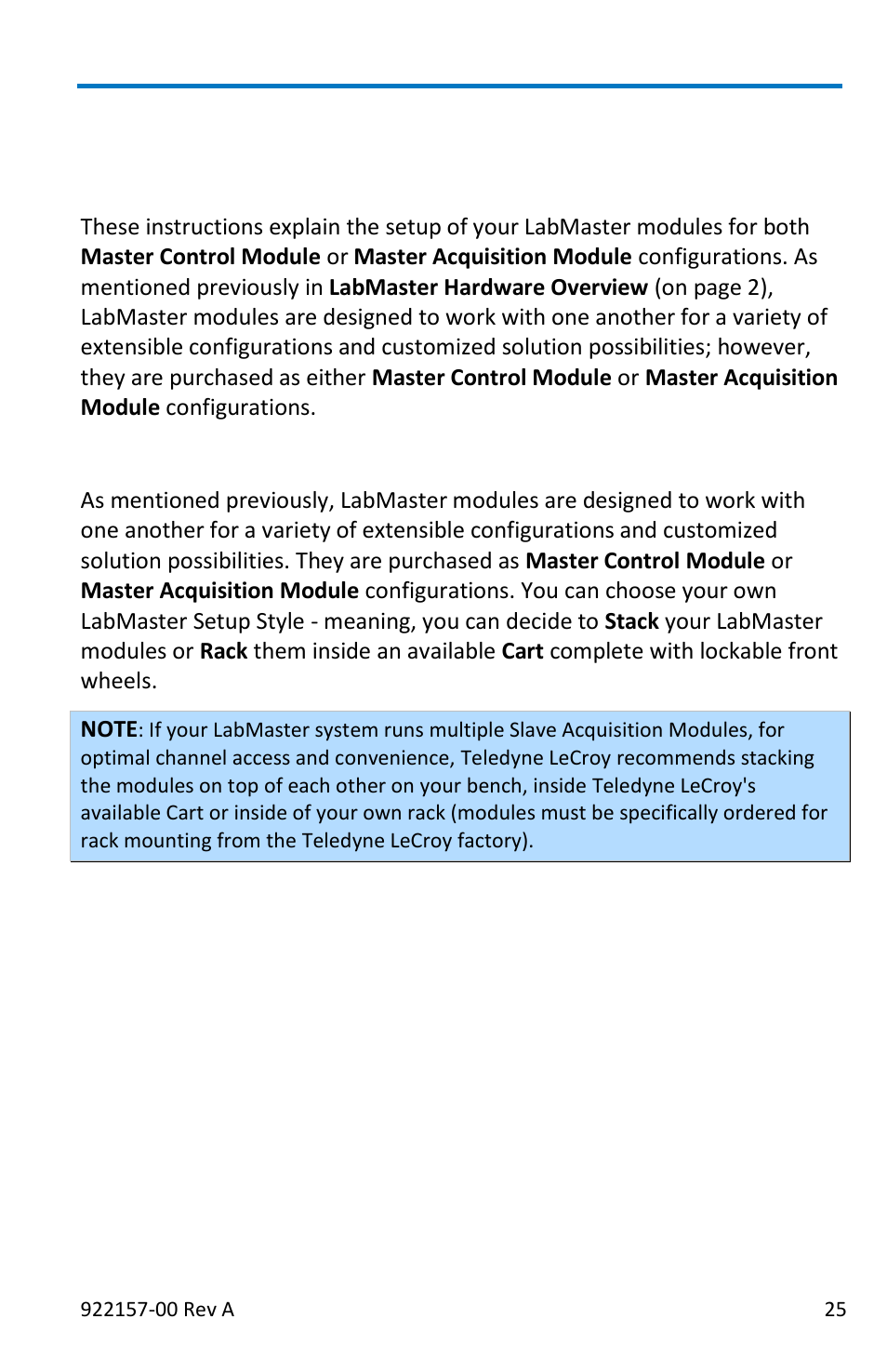 Labmaster hardware set up, Overview, Labmaster setup styles | Teledyne LeCroy LabMaster 9Zi-A User Manual | Page 33 / 264