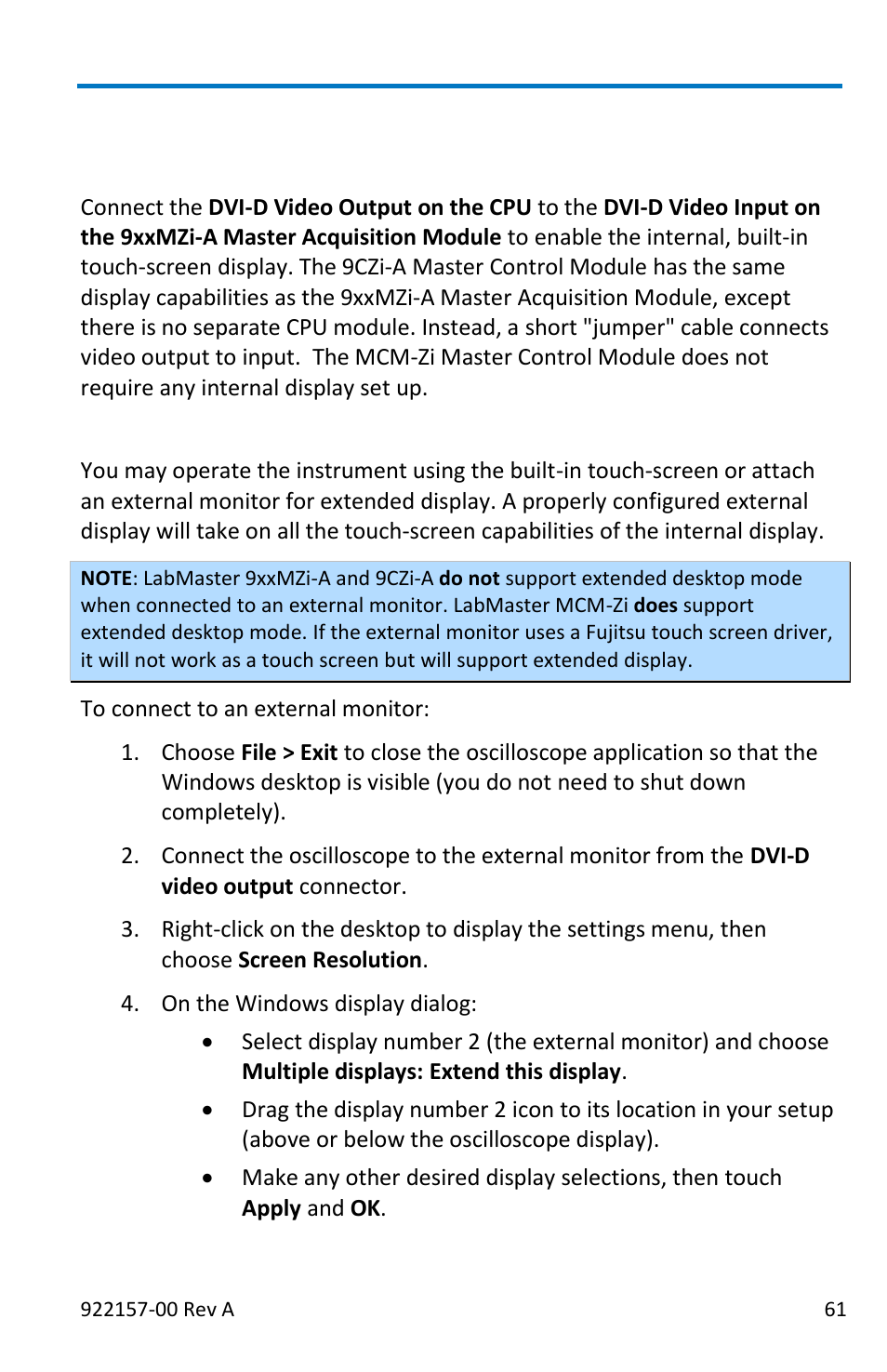 Touch screen and external displays | Teledyne LeCroy LabMaster 9Zi-A User Manual | Page 69 / 264