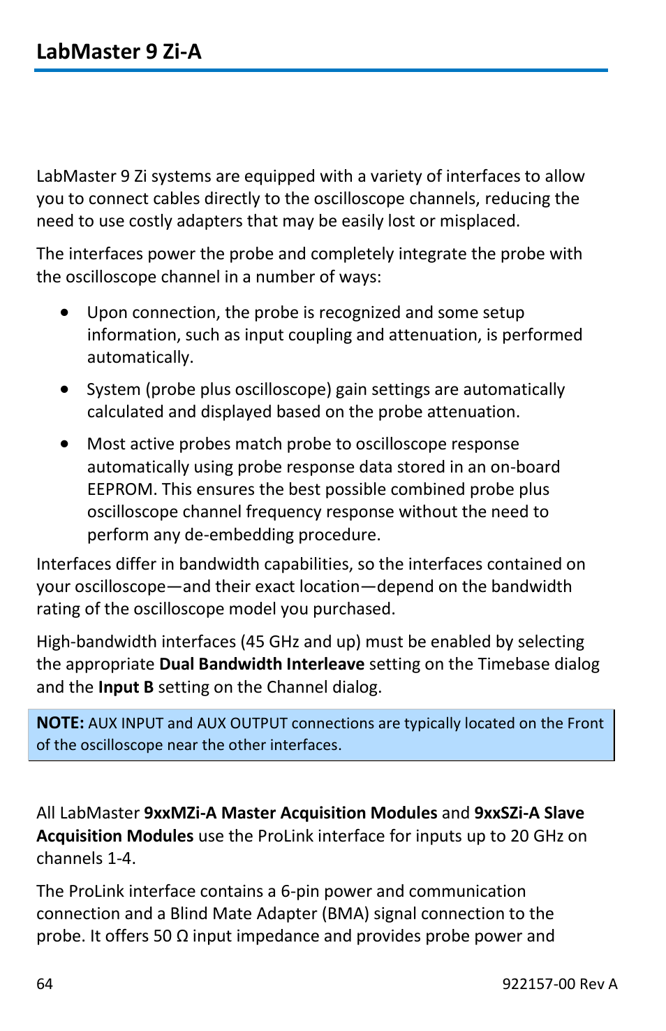 Signal inputs, Labmaster 9 zi-a, Interfaces | Teledyne LeCroy LabMaster 9Zi-A User Manual | Page 72 / 264
