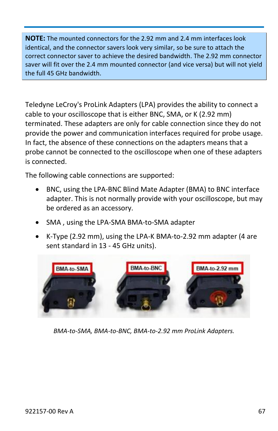 Prolink interface adapters | Teledyne LeCroy LabMaster 9Zi-A User Manual | Page 75 / 264