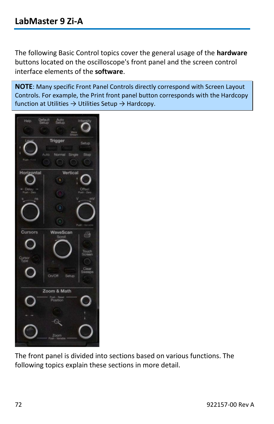 Front panel, Labmaster 9 zi-a | Teledyne LeCroy LabMaster 9Zi-A User Manual | Page 80 / 264