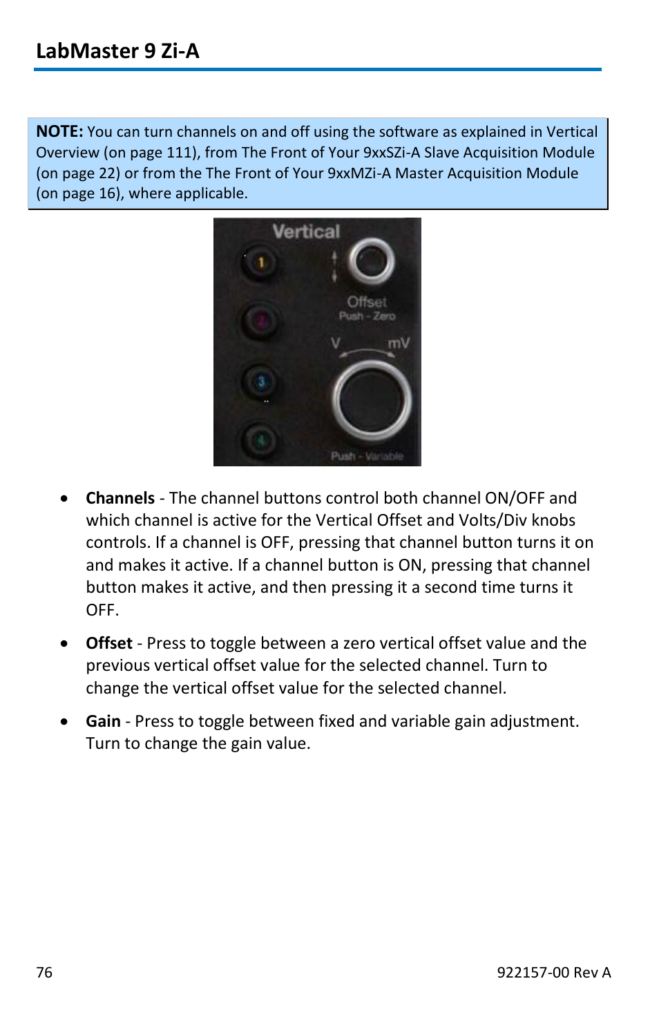 Labmaster 9 zi-a, Vertical controls | Teledyne LeCroy LabMaster 9Zi-A User Manual | Page 84 / 264