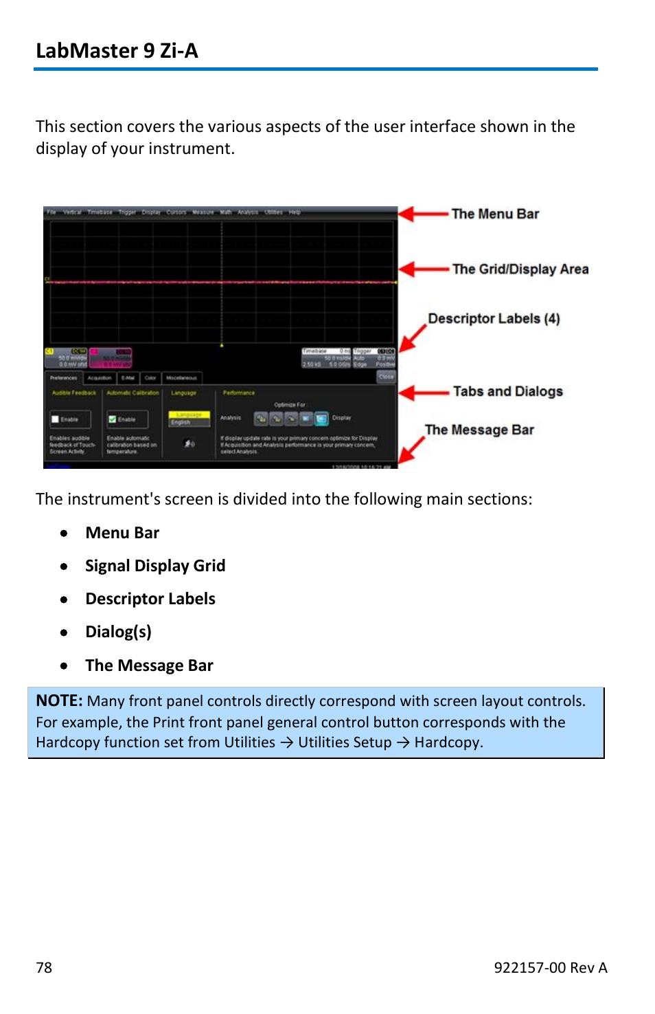 Display dashboard, Labmaster 9 zi-a, Screen layout, groupings, and controls | Teledyne LeCroy LabMaster 9Zi-A User Manual | Page 86 / 264