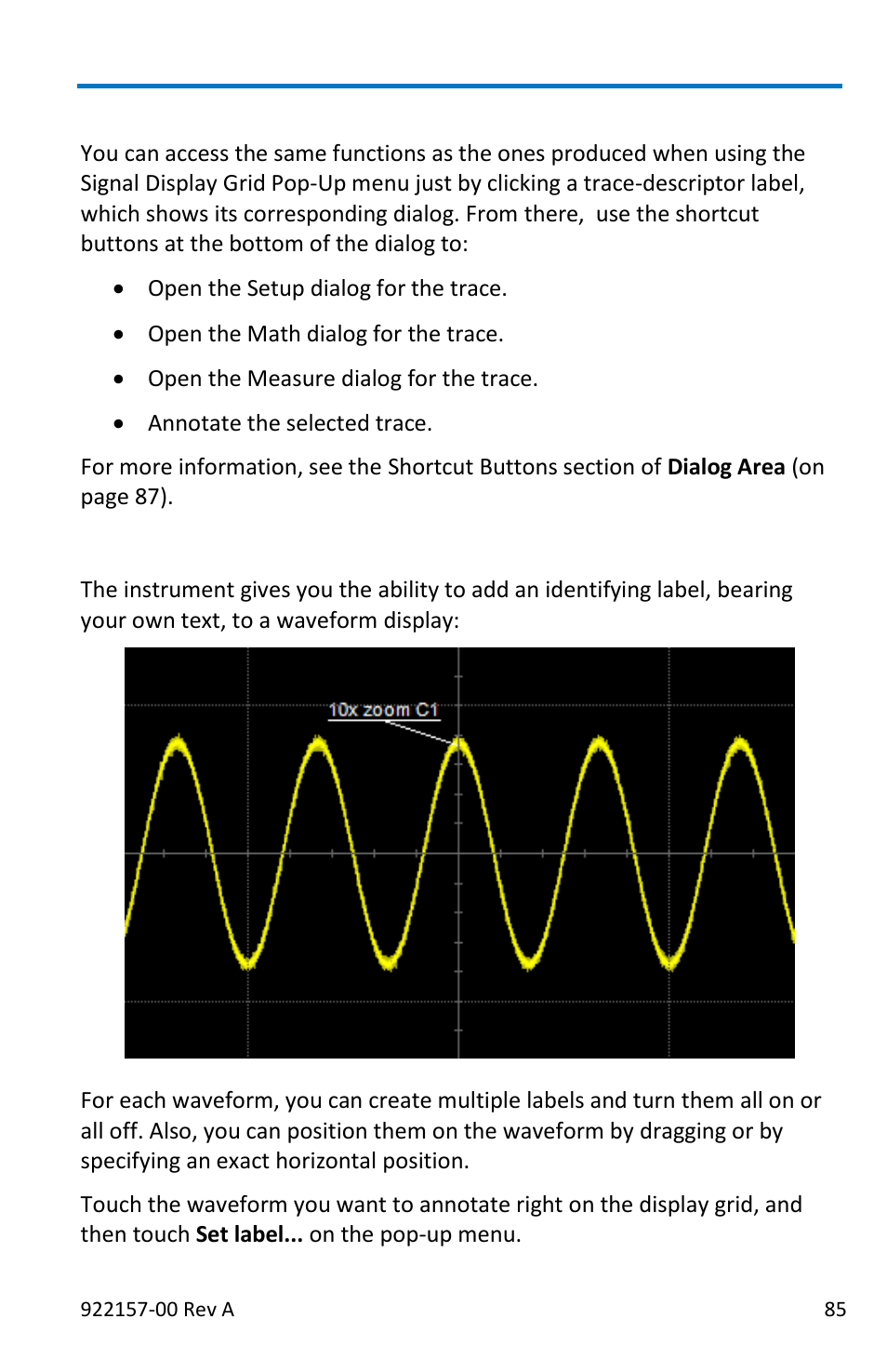 Shortcut buttons, Annotating traces | Teledyne LeCroy LabMaster 9Zi-A User Manual | Page 93 / 264