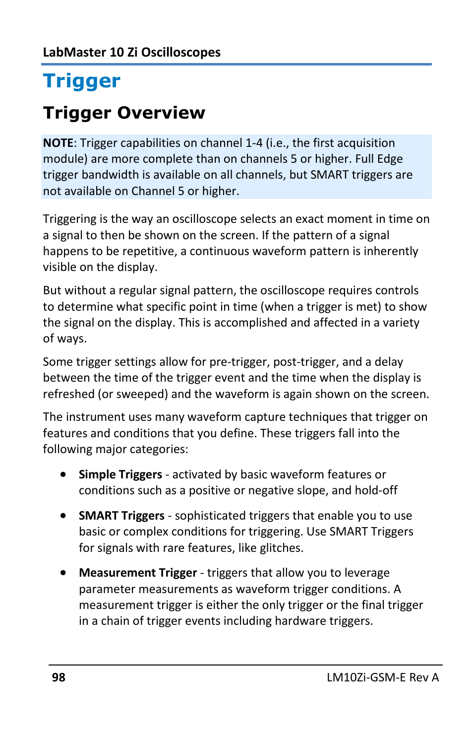 Trigger, Trigger overview | Teledyne LeCroy LabMaster 10Zi Getting Started Manual User Manual | Page 105 / 236