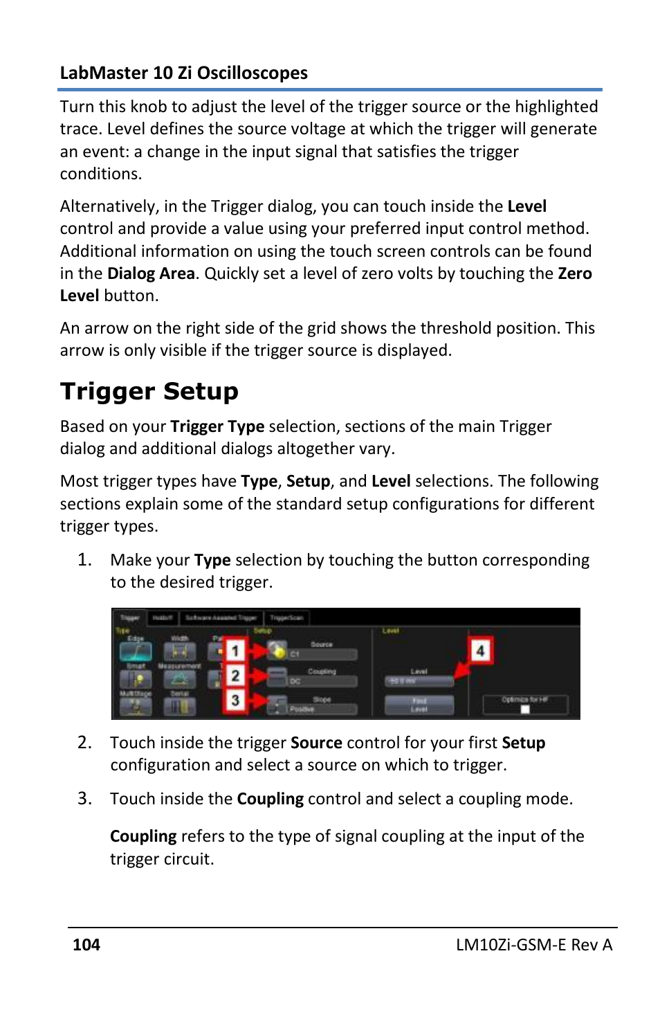 Trigger setup | Teledyne LeCroy LabMaster 10Zi Getting Started Manual User Manual | Page 111 / 236