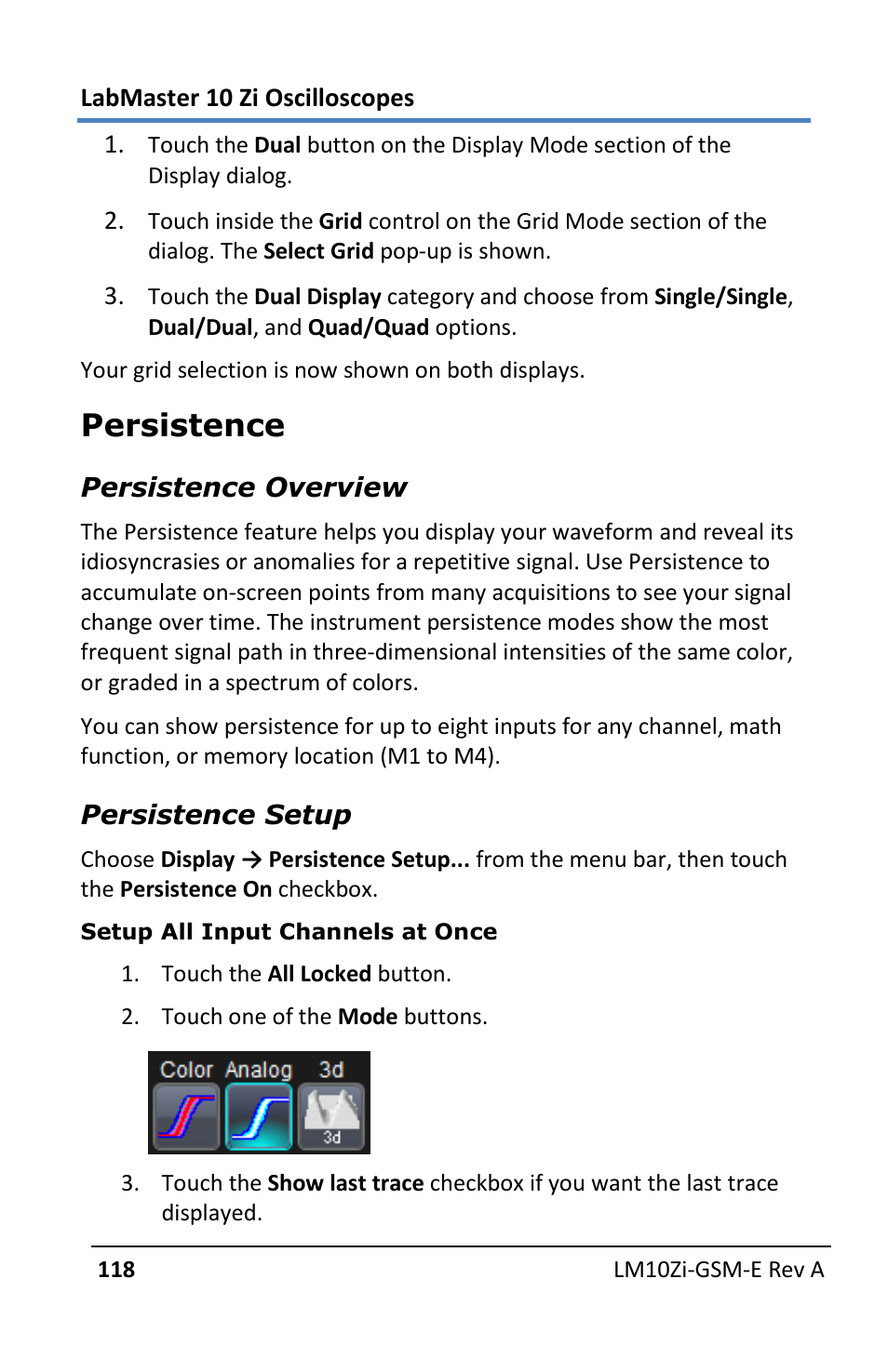 Persistence | Teledyne LeCroy LabMaster 10Zi Getting Started Manual User Manual | Page 125 / 236