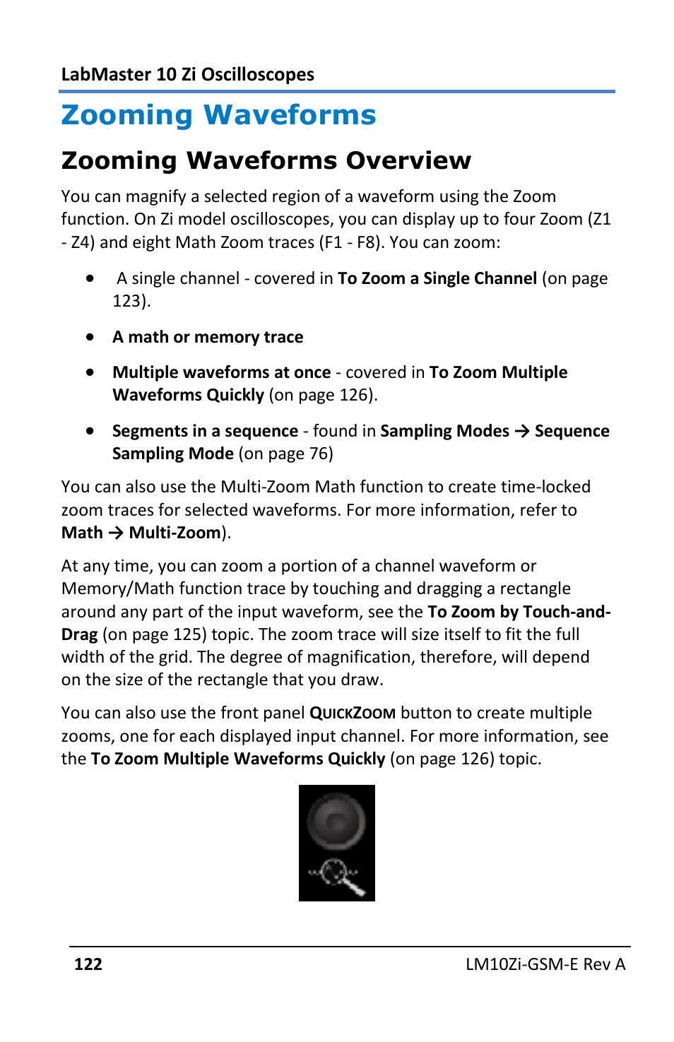 Zooming waveforms, Zooming waveforms overview | Teledyne LeCroy LabMaster 10Zi Getting Started Manual User Manual | Page 129 / 236