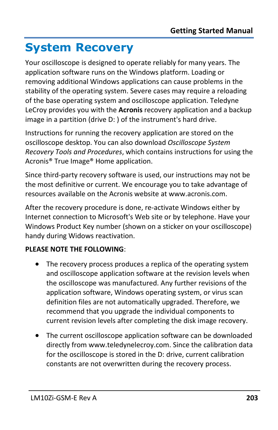 System recovery | Teledyne LeCroy LabMaster 10Zi Getting Started Manual User Manual | Page 210 / 236
