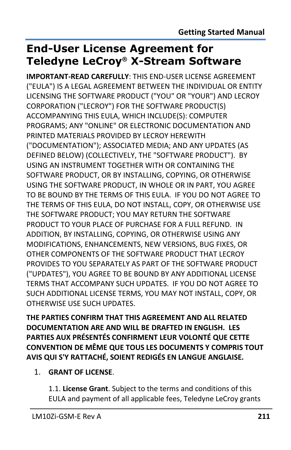 End-user license agreement for teledyne lecroy, X-stream software | Teledyne LeCroy LabMaster 10Zi Getting Started Manual User Manual | Page 218 / 236