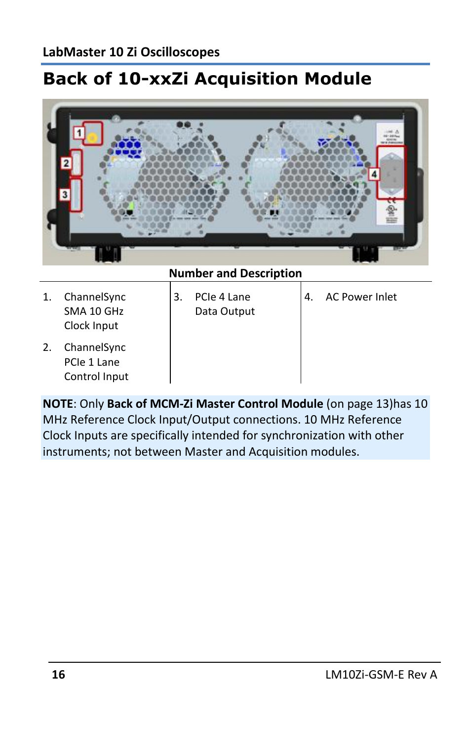 Back of 10-xxzi acquisition module | Teledyne LeCroy LabMaster 10Zi Getting Started Manual User Manual | Page 23 / 236