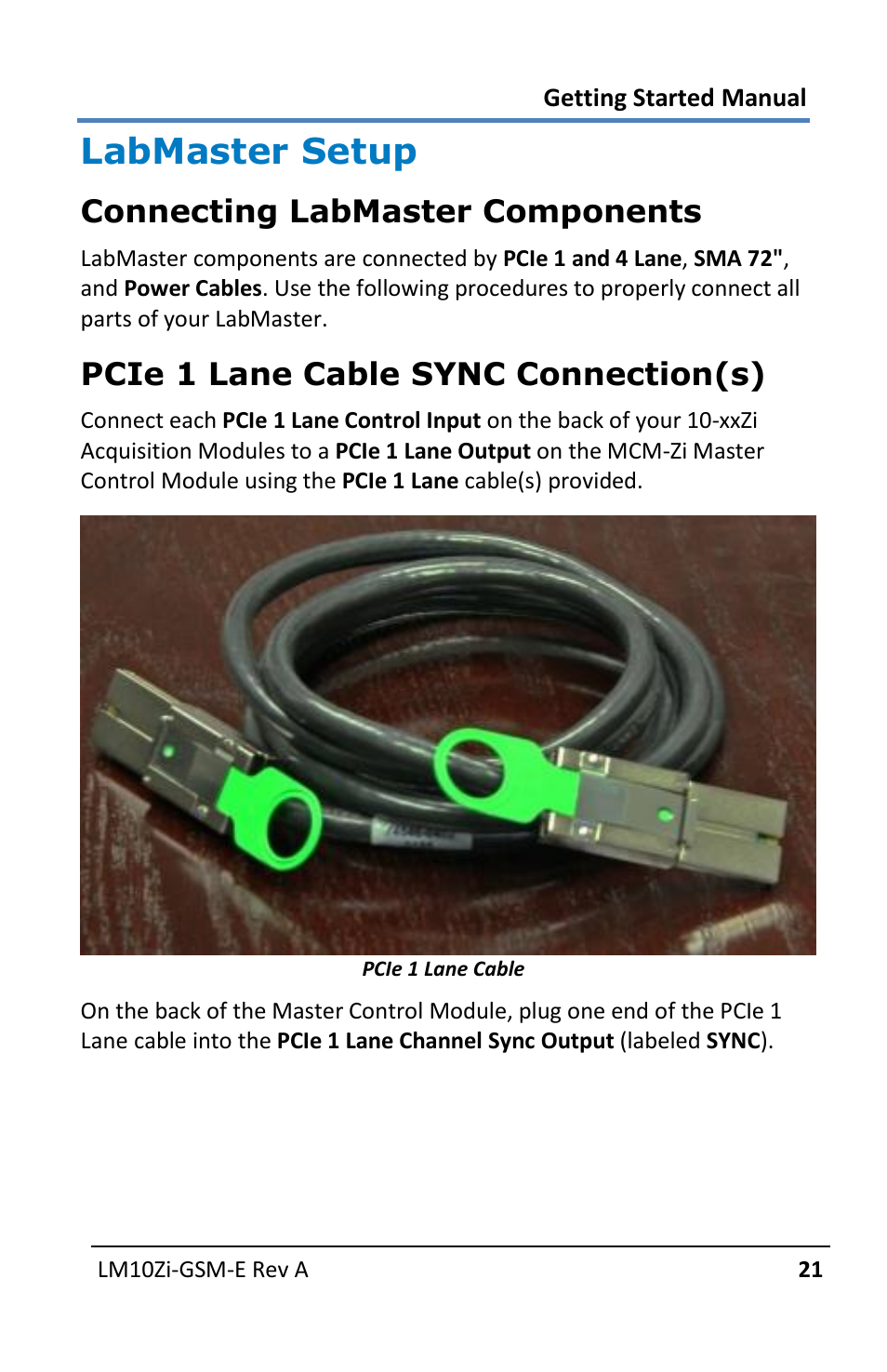 Labmaster setup, Connecting labmaster components, Pcie 1 lane cable sync connection(s) | Teledyne LeCroy LabMaster 10Zi Getting Started Manual User Manual | Page 28 / 236