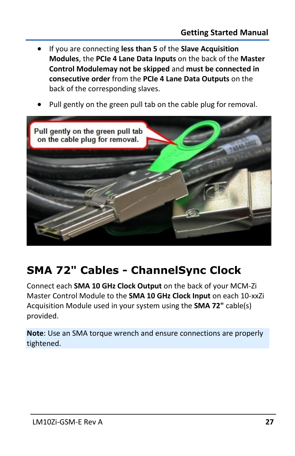 Sma 72" cables - channelsync clock | Teledyne LeCroy LabMaster 10Zi Getting Started Manual User Manual | Page 34 / 236