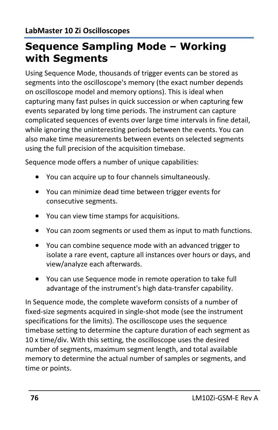 Sequence sampling mode – working with segments | Teledyne LeCroy LabMaster 10Zi Getting Started Manual User Manual | Page 83 / 236