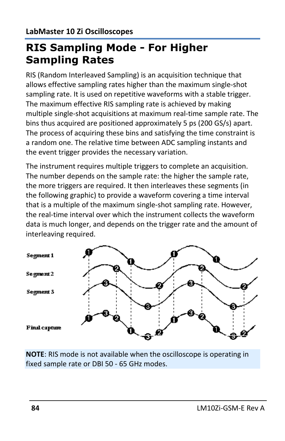 Ris sampling mode - for higher sampling rates | Teledyne LeCroy LabMaster 10Zi Getting Started Manual User Manual | Page 91 / 236