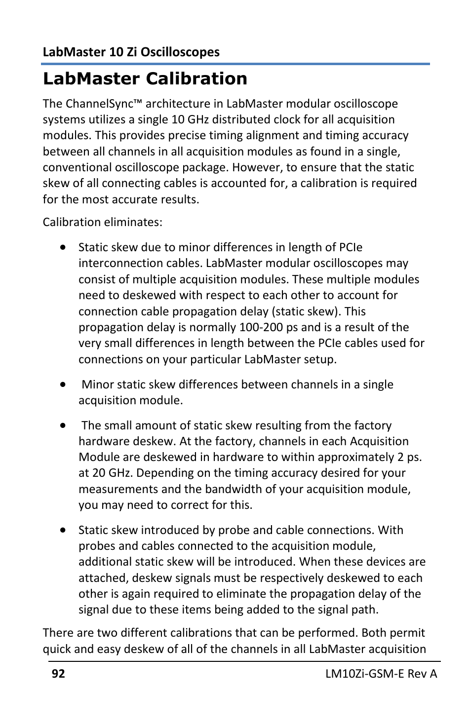 Labmaster calibration | Teledyne LeCroy LabMaster 10Zi Getting Started Manual User Manual | Page 99 / 236