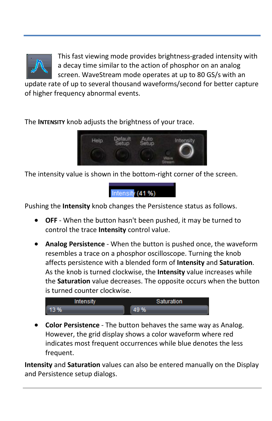 Wavestream display mode, Adjusting trace intensity | Teledyne LeCroy LabMaster 10Zi Operators Manual User Manual | Page 107 / 198