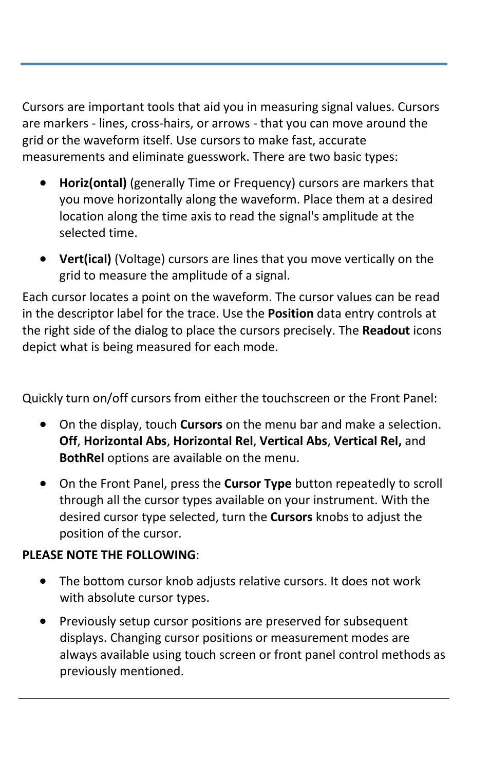 Cursors, Quickly displaying cursors | Teledyne LeCroy LabMaster 10Zi Operators Manual User Manual | Page 112 / 198