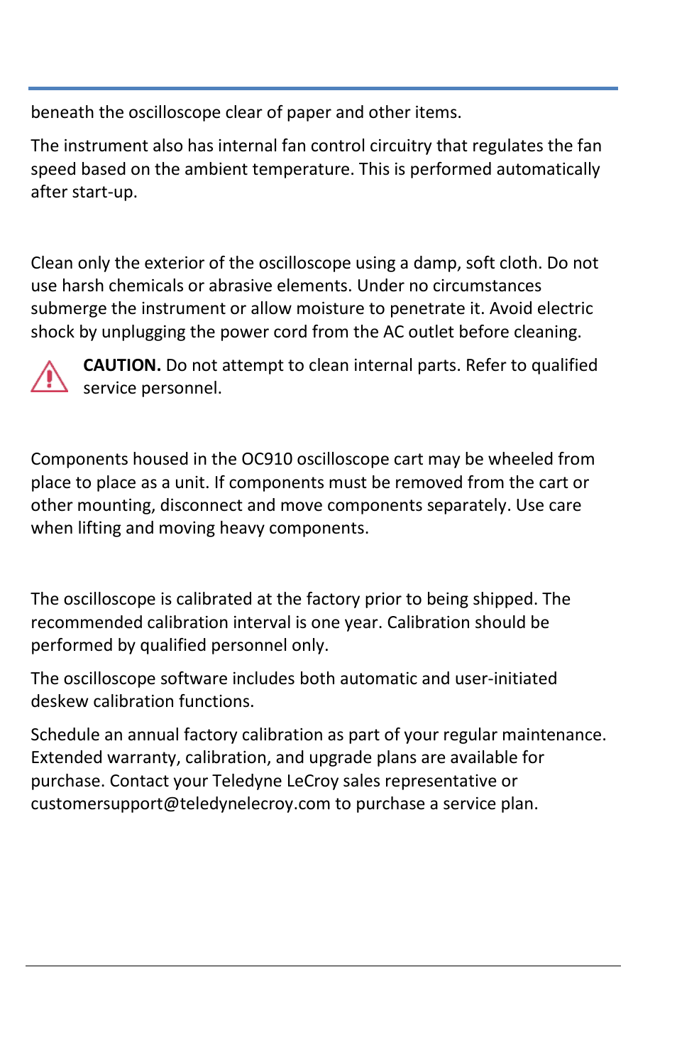 Cleaning, Lifting and moving, Calibration | Teledyne LeCroy LabMaster 10Zi Operators Manual User Manual | Page 12 / 198