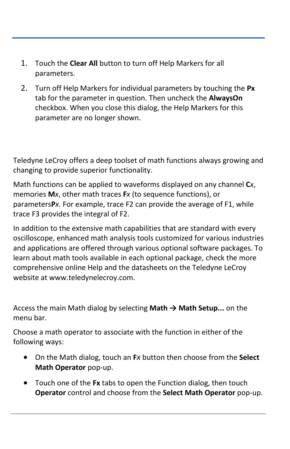 Math, Math setup | Teledyne LeCroy LabMaster 10Zi Operators Manual User Manual | Page 120 / 198