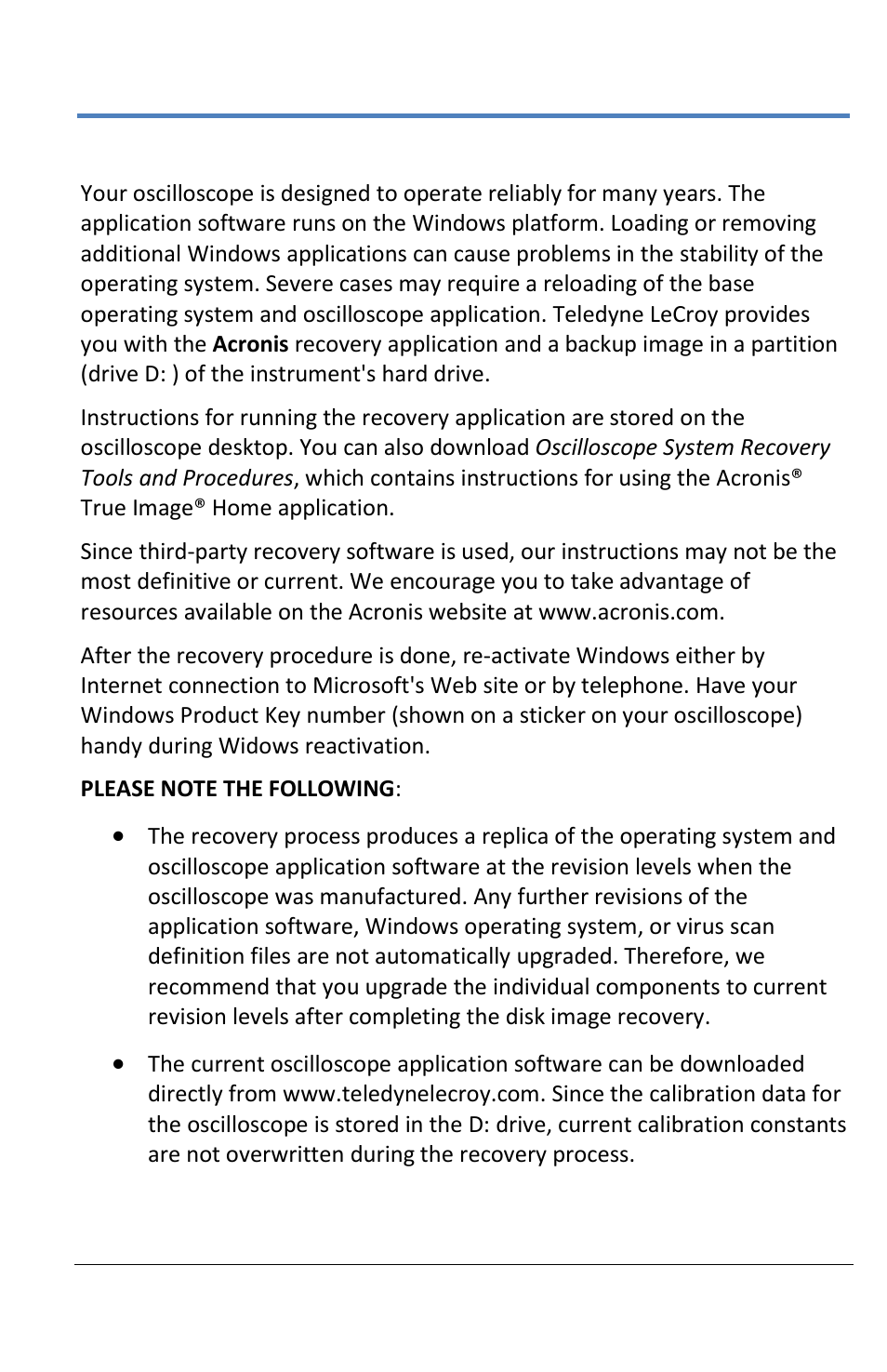 System recovery | Teledyne LeCroy LabMaster 10Zi Operators Manual User Manual | Page 173 / 198