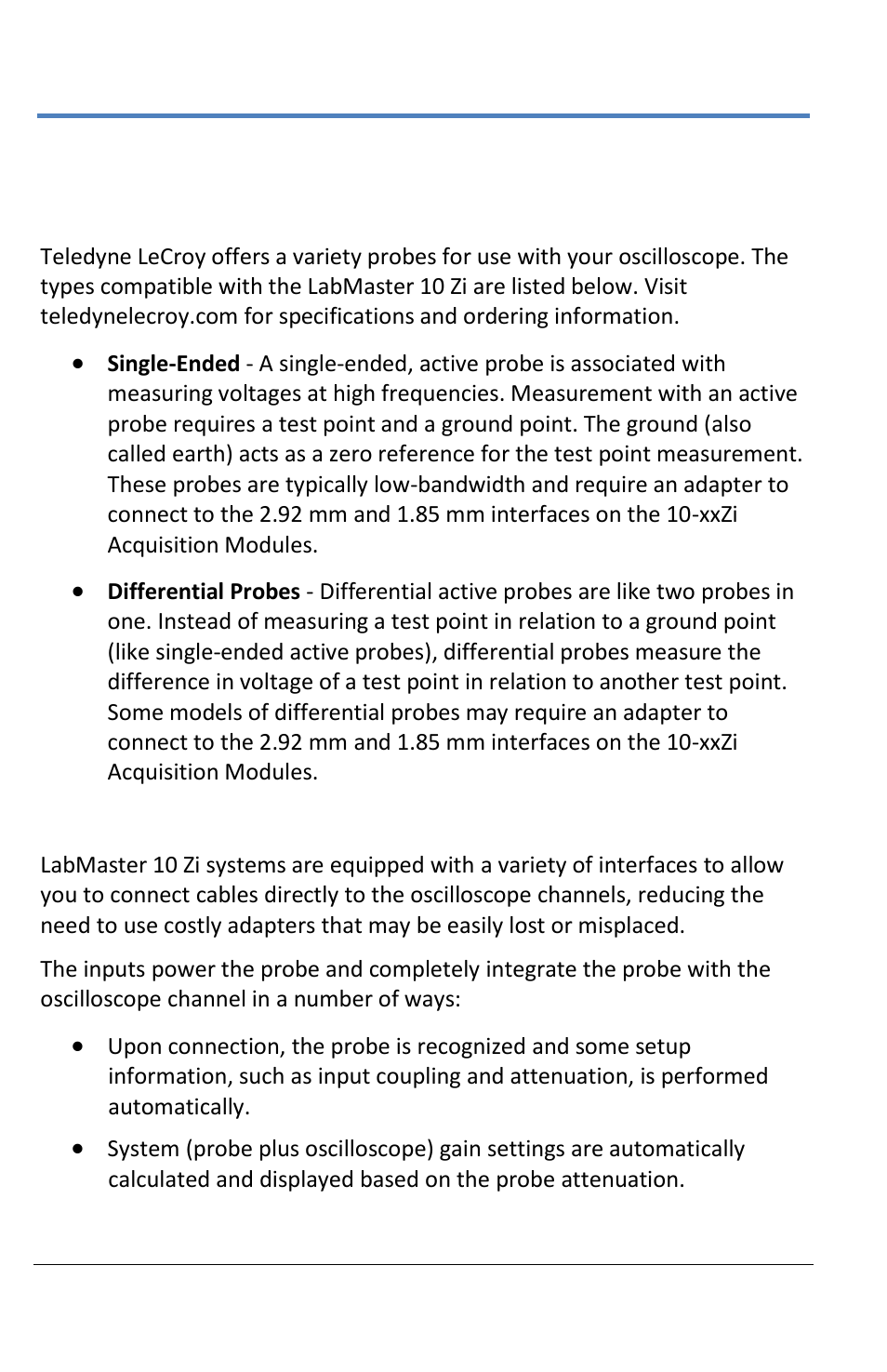 Signal inputs, Probes, Interfaces | Teledyne LeCroy LabMaster 10Zi Operators Manual User Manual | Page 38 / 198