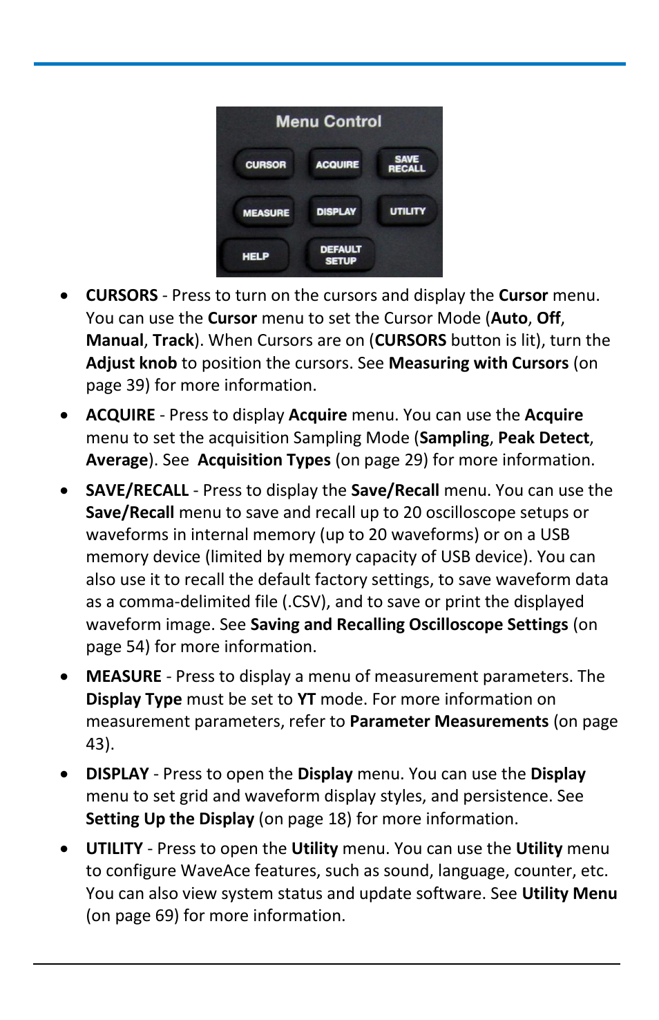 Menu control buttons | Teledyne LeCroy WaveAce 1000_2000 User Manual | Page 18 / 108
