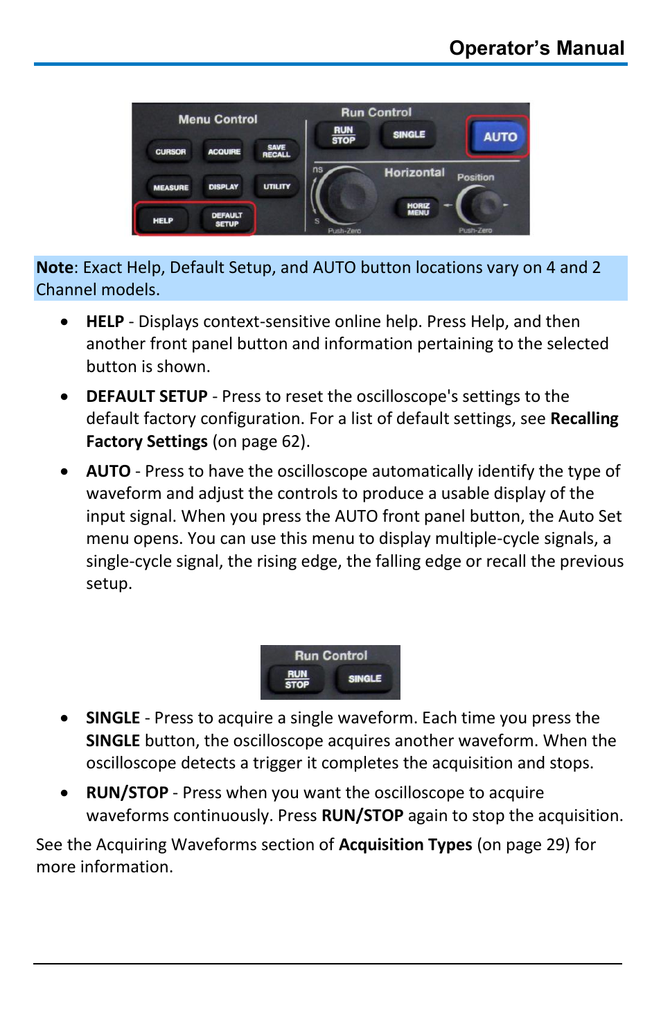 General control buttons, Run control buttons | Teledyne LeCroy WaveAce 1000_2000 User Manual | Page 19 / 108