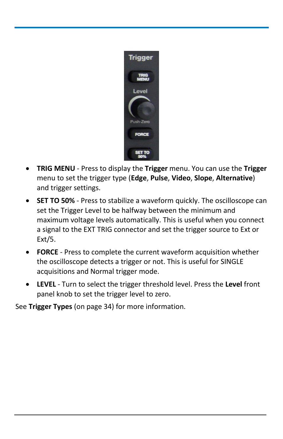 Trigger controls | Teledyne LeCroy WaveAce 1000_2000 User Manual | Page 22 / 108